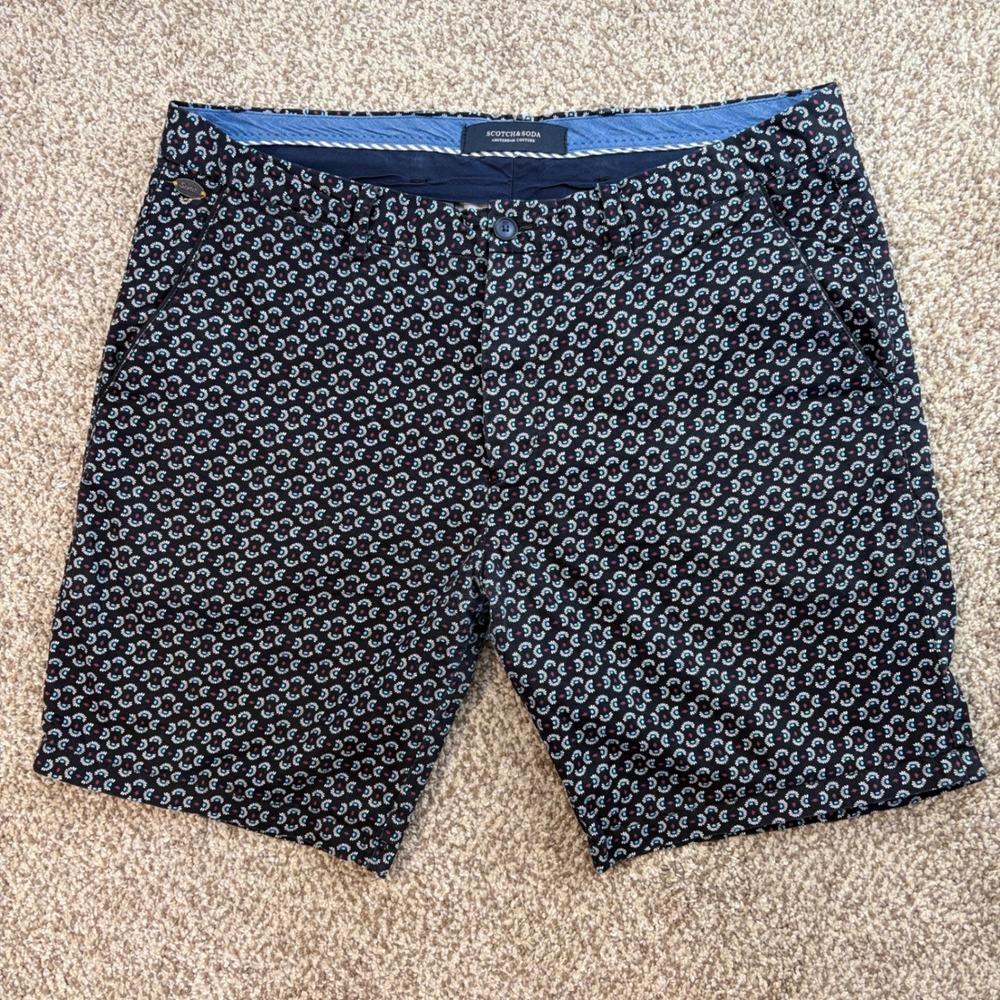 Scotch & Soda Chino Shorts Mens 36 Navy Geometric Print Golf 8" Preppy Resort